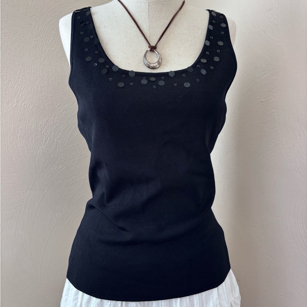 dressbarn Black Sequin Scoop Tank